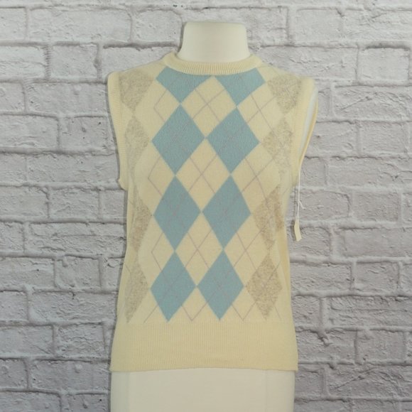 Vintage 70s Argyle Lambswool Sweater Vest - Picture 1 of 7
